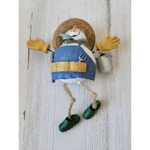 Snowman garden water can feet dangle ornament Xmas Decor gardener